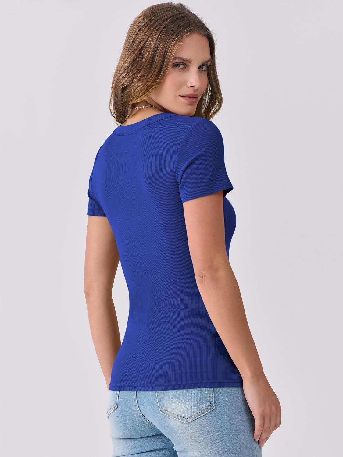 imageANRABESS Women Short Sleeve V Neck Ribbed Knit Fitted Shirts Basic Tees Tops 2025 Summer Casual TShirts Going Out OutfitsRoyal Blue