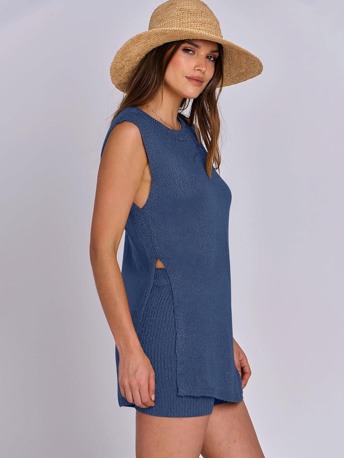 imageANRABESS Women Summer 2 Piece Outfits Sleeveless Knit Sweater Top ampamp Shorts Soft Lounge Sets Travel Beach 2025 Spring ClothesNavy Blue