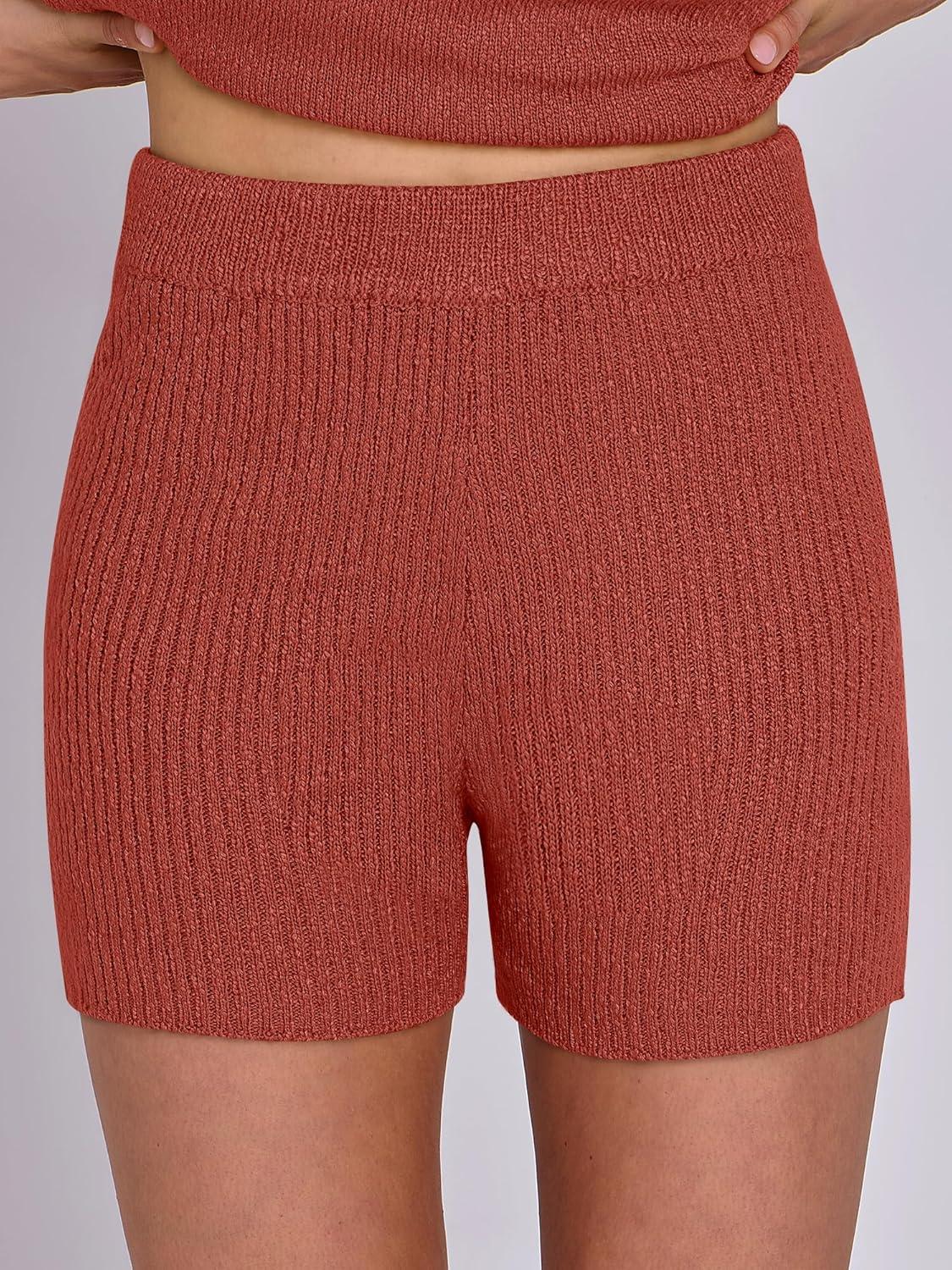 imageANRABESS Women Summer 2 Piece Outfits Sleeveless Knit Sweater Top ampamp Shorts Soft Lounge Sets Travel Beach 2025 Spring ClothesRust
