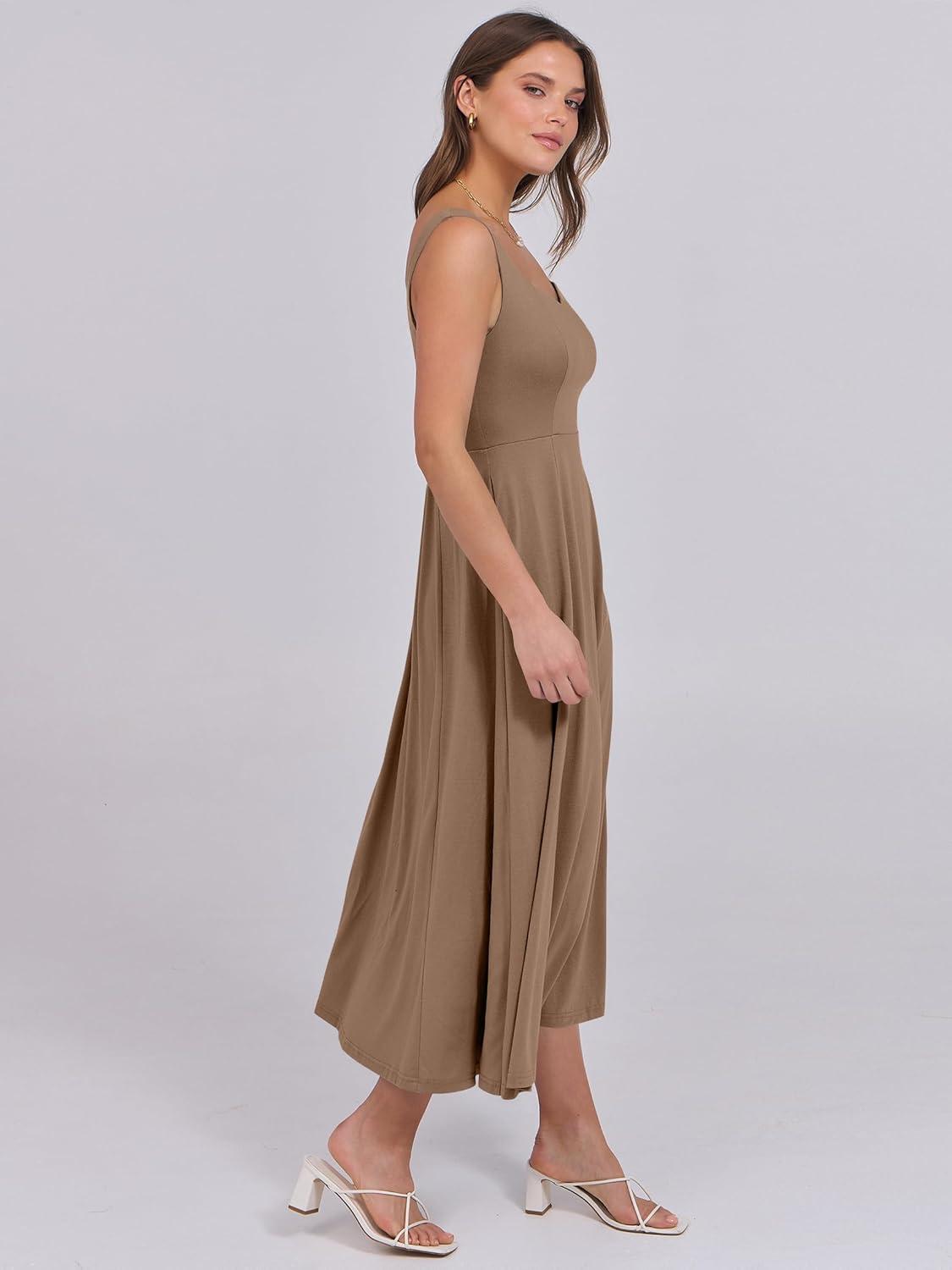 imageANRABESS Women Summer Casual Dress Sleeveless Smocked Back Tank Midi Dresses 2025 Beach Vacation Sundress with PocketsKhaki