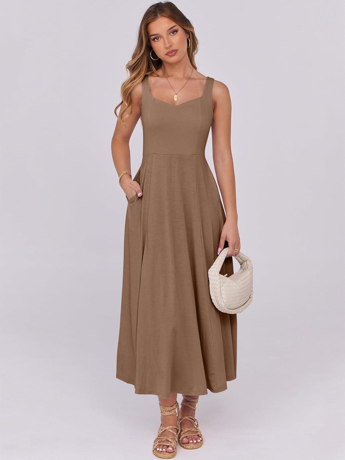 imageANRABESS Women Summer Casual Dress Sleeveless Smocked Back Tank Midi Dresses 2025 Beach Vacation Sundress with PocketsKhaki