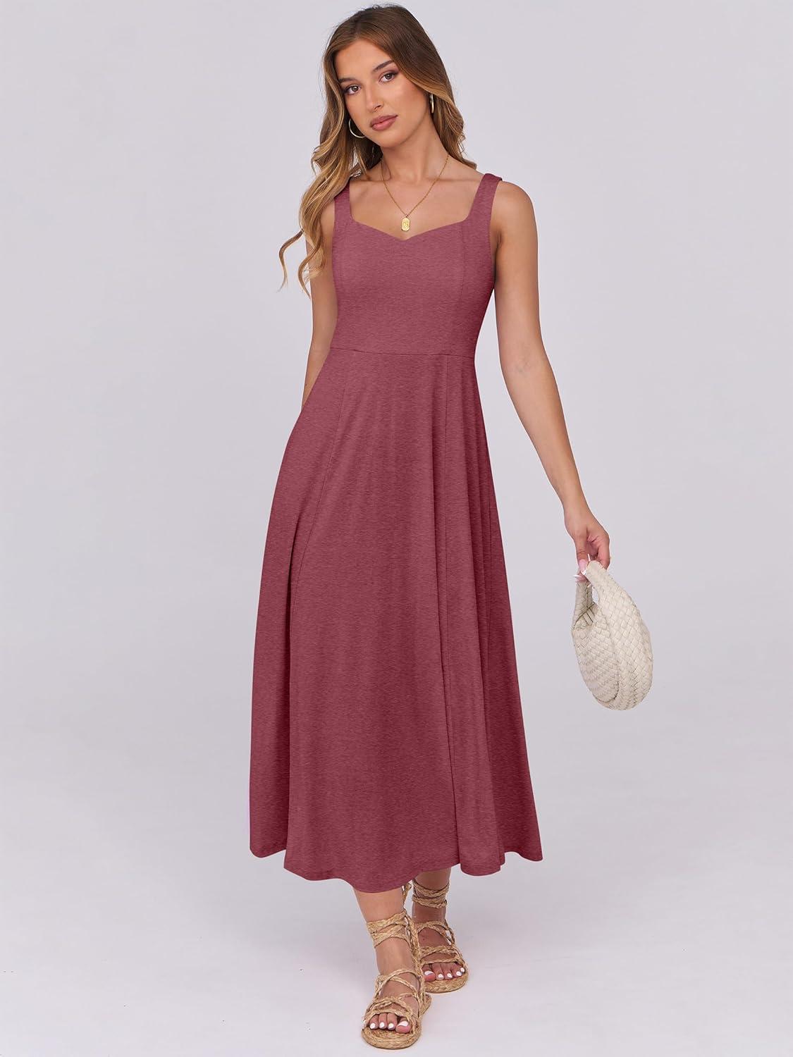 imageANRABESS Women Summer Casual Dress Sleeveless Smocked Back Tank Midi Dresses 2025 Beach Vacation Sundress with PocketsRed