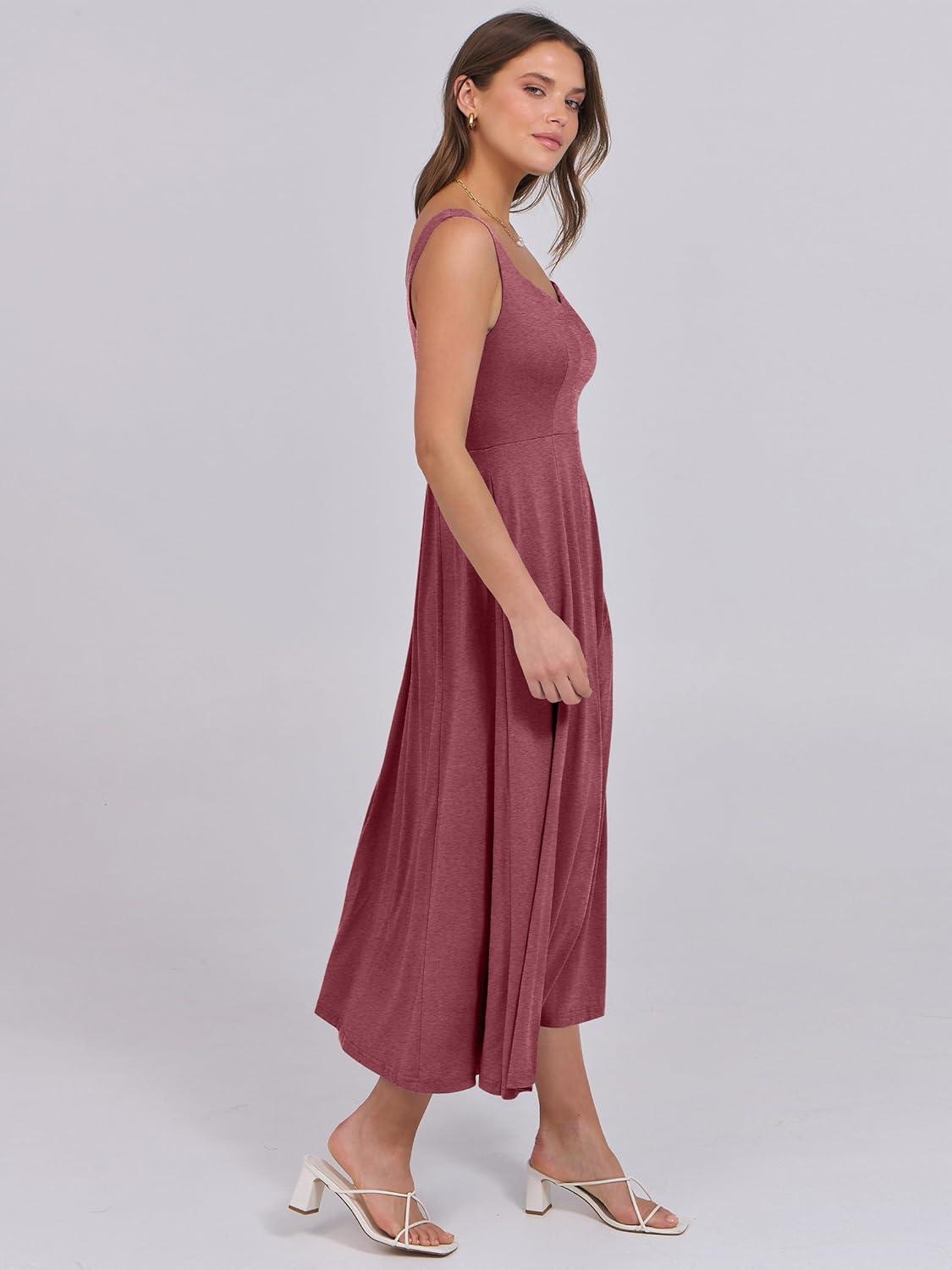 imageANRABESS Women Summer Casual Dress Sleeveless Smocked Back Tank Midi Dresses 2025 Beach Vacation Sundress with PocketsRed