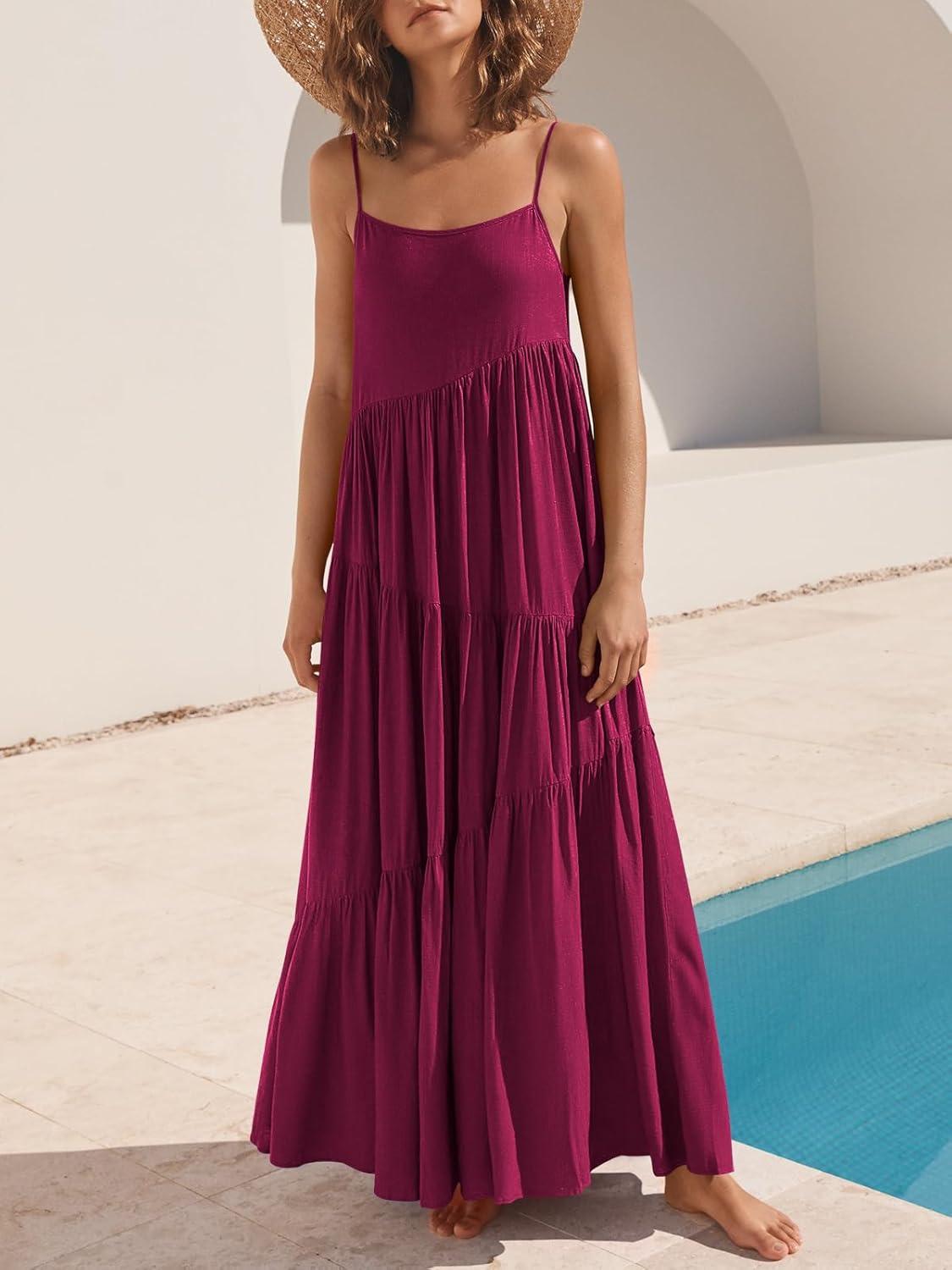 imageANRABESS Women Summer Casual Loose Sleeveless Sundress Spaghetti Strap Flowy Boho Linen Beach Vacation Maxi Long DressBrick Red