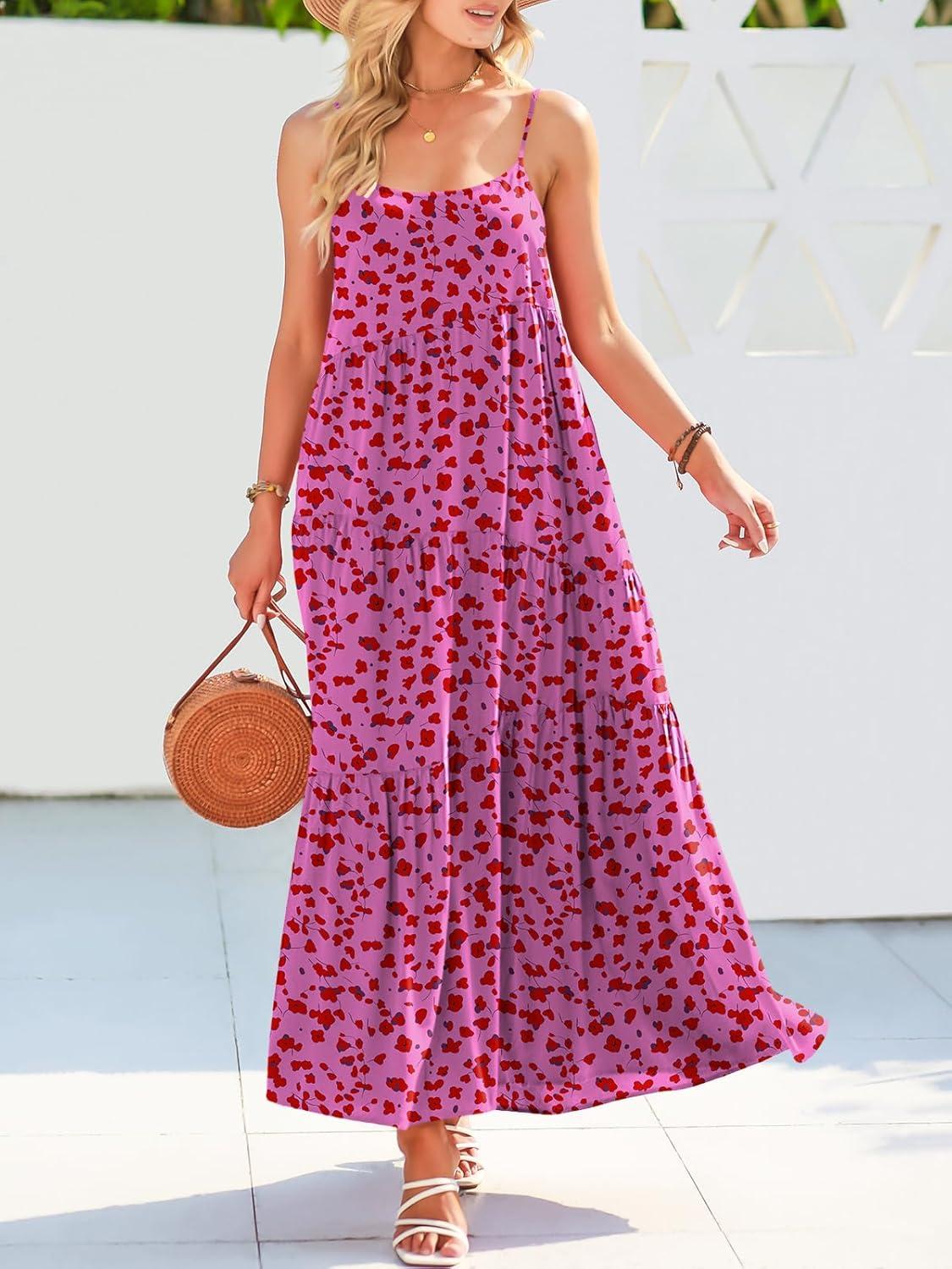 imageANRABESS Women Summer Casual Loose Sleeveless Sundress Spaghetti Strap Flowy Boho Linen Beach Vacation Maxi Long DressRose Red Floral