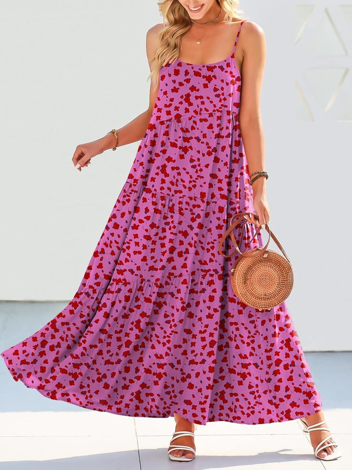 imageANRABESS Women Summer Casual Loose Sleeveless Sundress Spaghetti Strap Flowy Boho Linen Beach Vacation Maxi Long DressRose Red Floral