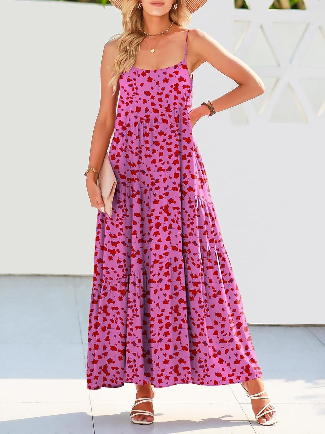 imageANRABESS Women Summer Casual Loose Sleeveless Sundress Spaghetti Strap Flowy Boho Linen Beach Vacation Maxi Long DressRose Red Floral