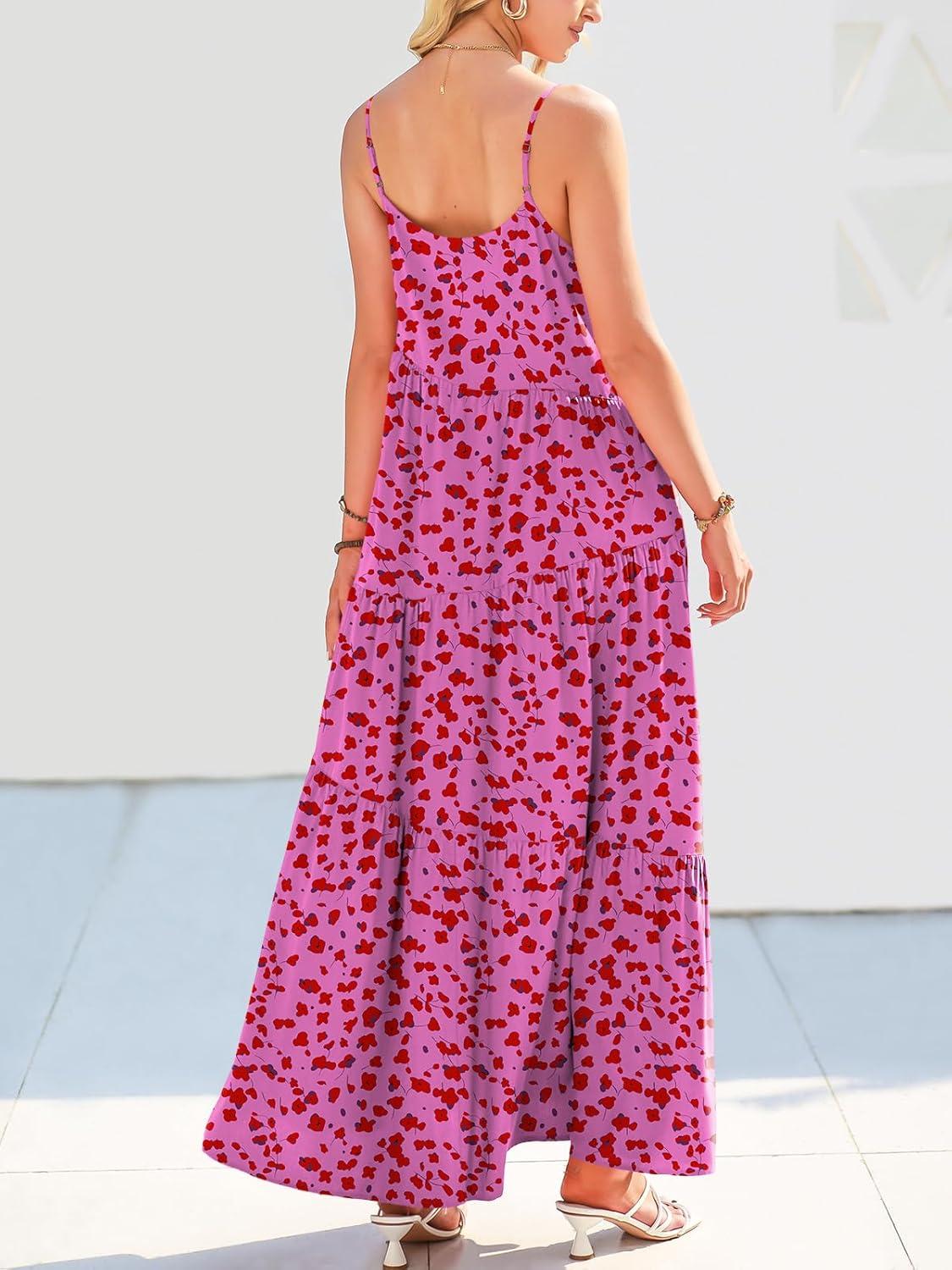 imageANRABESS Women Summer Casual Loose Sleeveless Sundress Spaghetti Strap Flowy Boho Linen Beach Vacation Maxi Long DressRose Red Floral