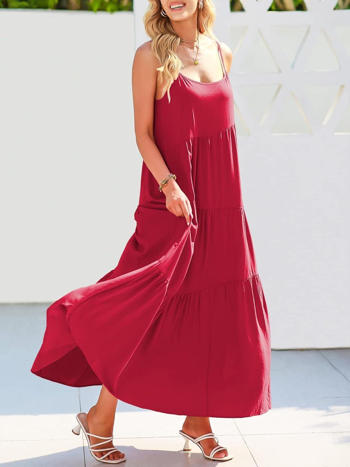 imageANRABESS Women Summer Casual Loose Sleeveless Sundress Spaghetti Strap Flowy Boho Linen Beach Vacation Maxi Long DressWine Red