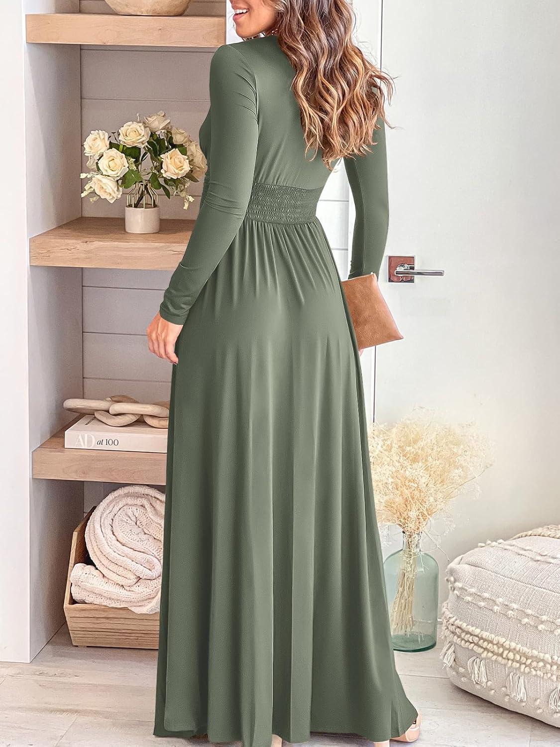 imageANRABESS Women Summer Deep V Neck Short Sleeve Dresses Slit Elegant Wedding Guest Formal Cocktail Evening Maxi Long DressZarmy Green