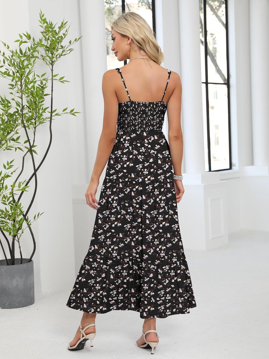 imageANRABESS Women Summer Maxi Dress 2025 Square Neck Sleeveless Casual Boho Floral High Waist Slit Travel Vacation SundressFloral Black