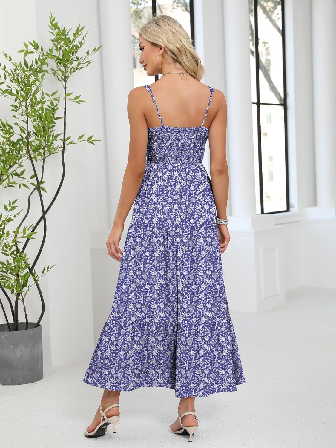 imageANRABESS Women Summer Maxi Dress 2025 Square Neck Sleeveless Casual Boho Floral High Waist Slit Travel Vacation SundressFloral Blue