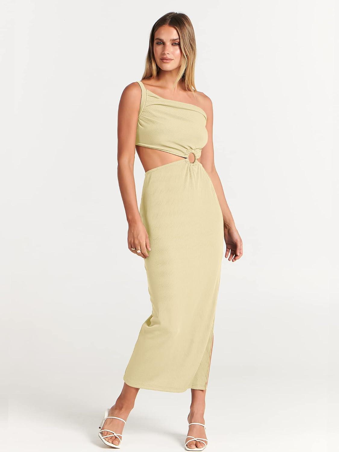 imageANRABESS Women Summer One Shoulder Sleeveless Maxi Dress Cutout Sexy Bodycon Semi Formal Dinner Date Vacation DressesAlmond