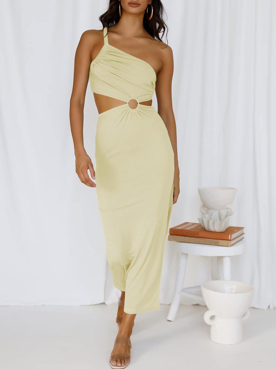 imageANRABESS Women Summer One Shoulder Sleeveless Maxi Dress Cutout Sexy Bodycon Semi Formal Dinner Date Vacation DressesAlmond