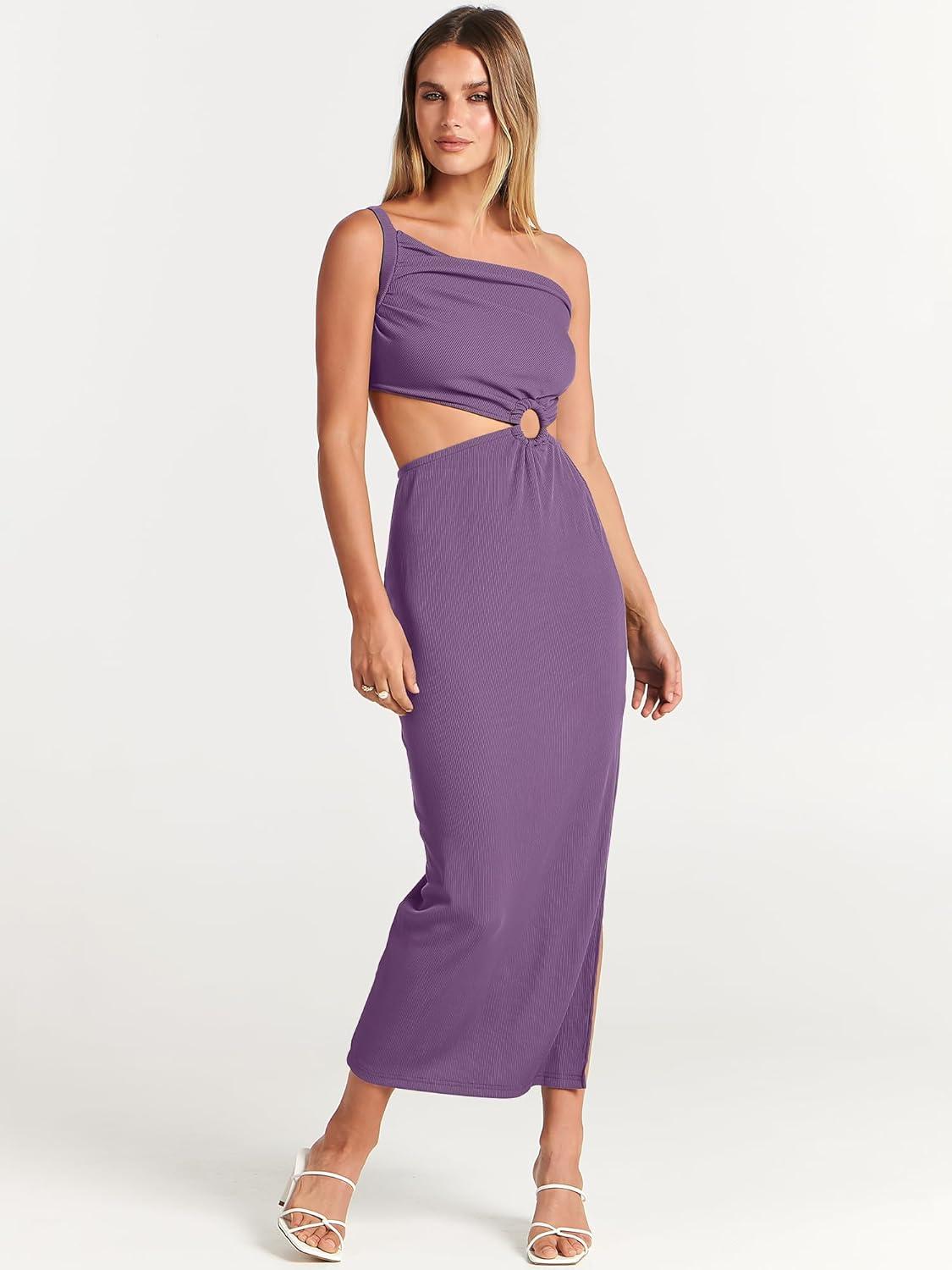 imageANRABESS Women Summer One Shoulder Sleeveless Maxi Dress Cutout Sexy Bodycon Semi Formal Dinner Date Vacation DressesPurple