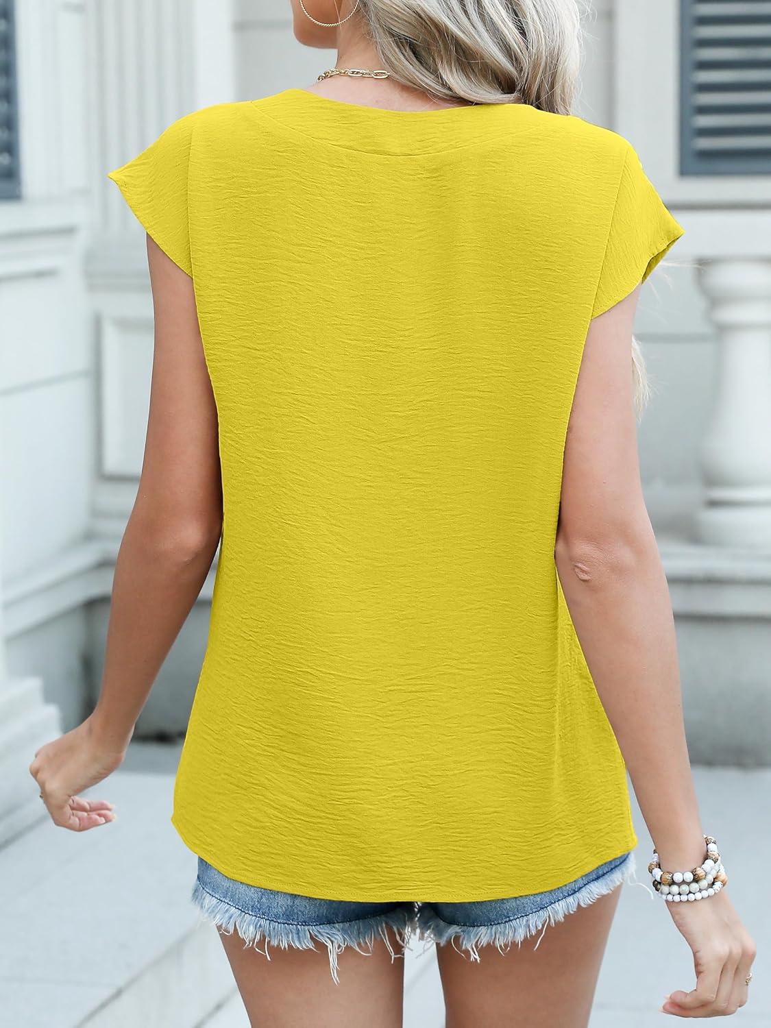 imageANRABESS Women Tops Cap Sleeve Textured Dressy Casual V Neck Shirts 2025 Summer Business Work Blouses OutfitsYellow
