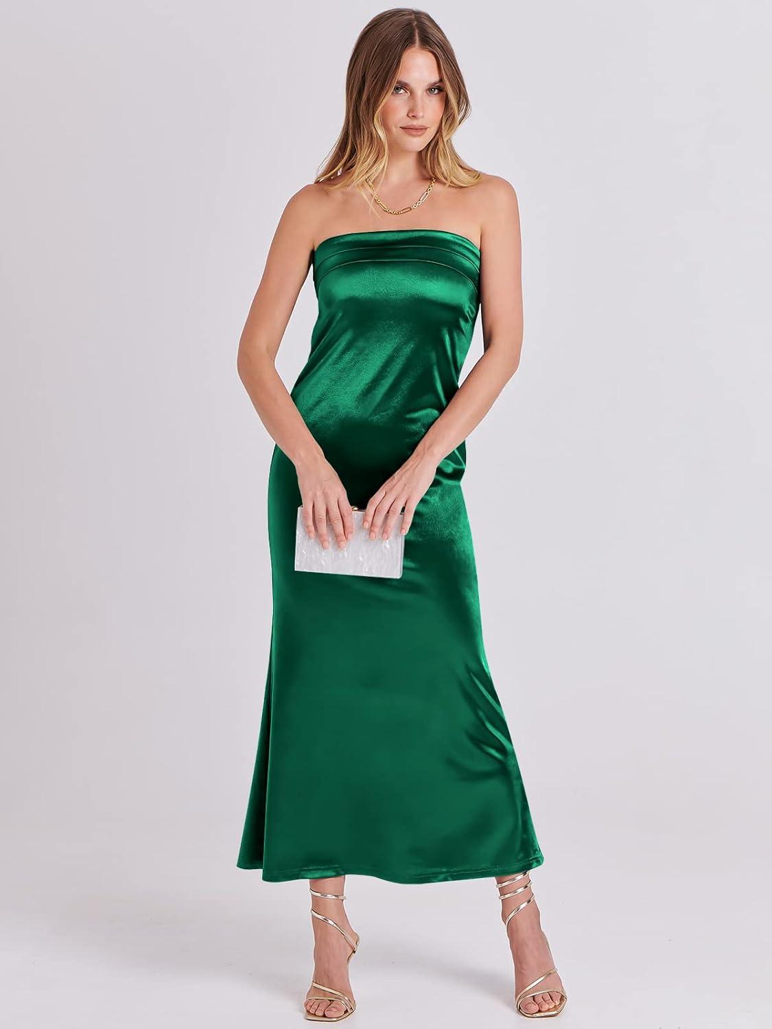 imageANRABESS Women Wedding Guest Maxi Dress Strapless Satin Tube Bodycon Backless Cocktail Formal Dresses 2025 FallGreen