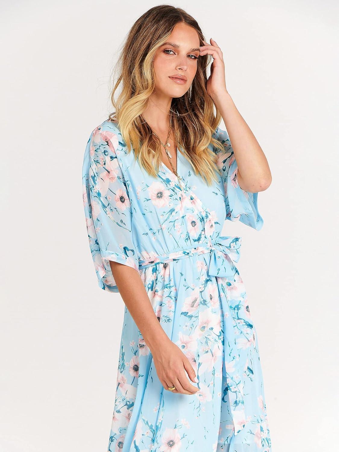 imageANRABESS Womens 12 Sleeve Beach Wedding Guest Maxi Dresses 2025 Fall Wrap V Neck Boho Floral Flowy Slit Long Summer DressesBlue Flor