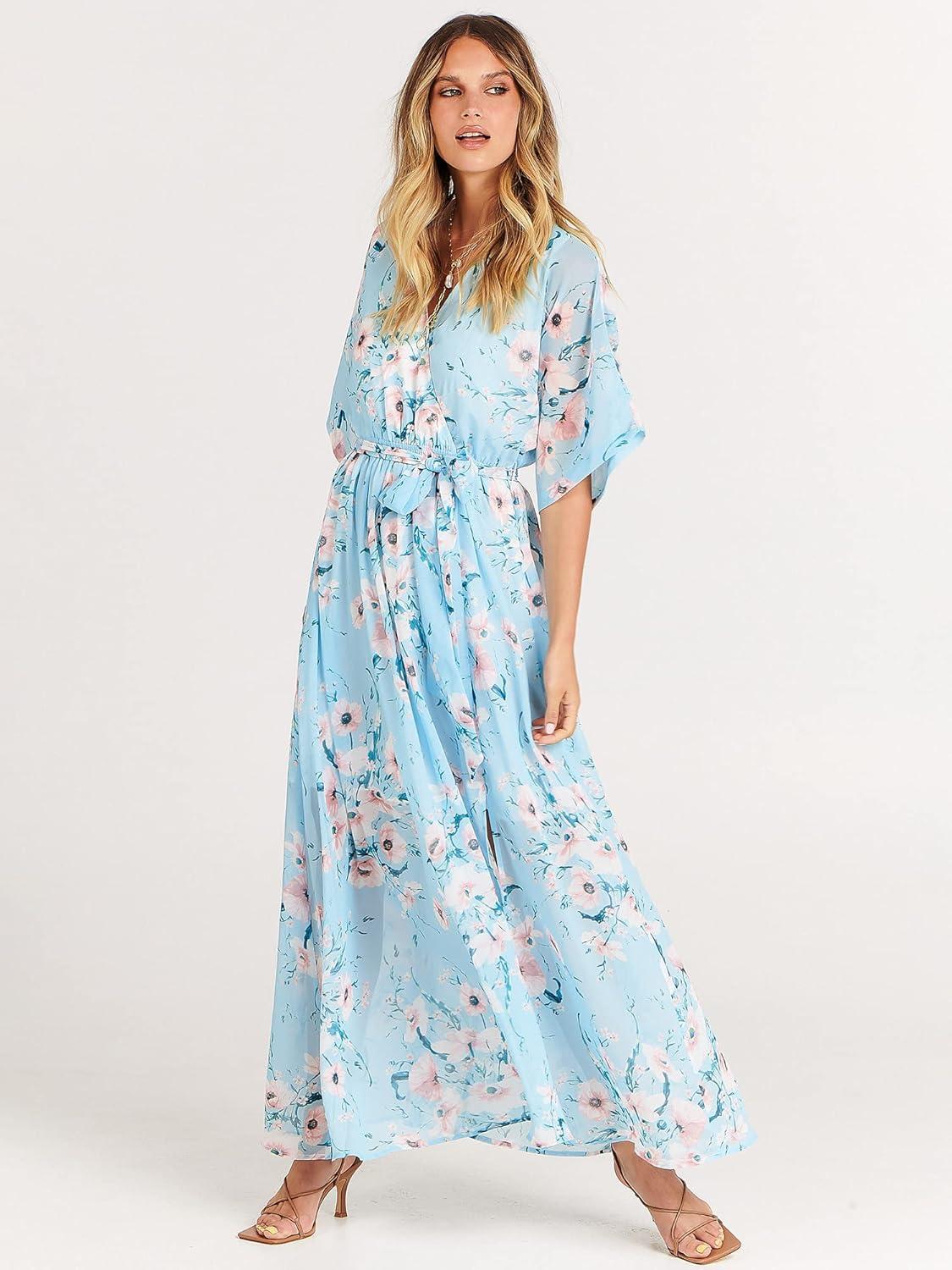 imageANRABESS Womens 12 Sleeve Beach Wedding Guest Maxi Dresses 2025 Fall Wrap V Neck Boho Floral Flowy Slit Long Summer DressesBlue Flor