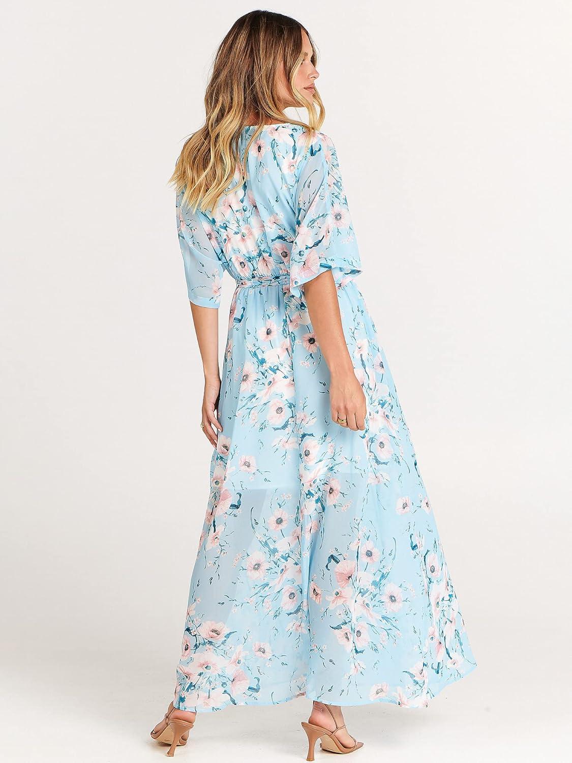 imageANRABESS Womens 12 Sleeve Beach Wedding Guest Maxi Dresses 2025 Fall Wrap V Neck Boho Floral Flowy Slit Long Summer DressesBlue Flor