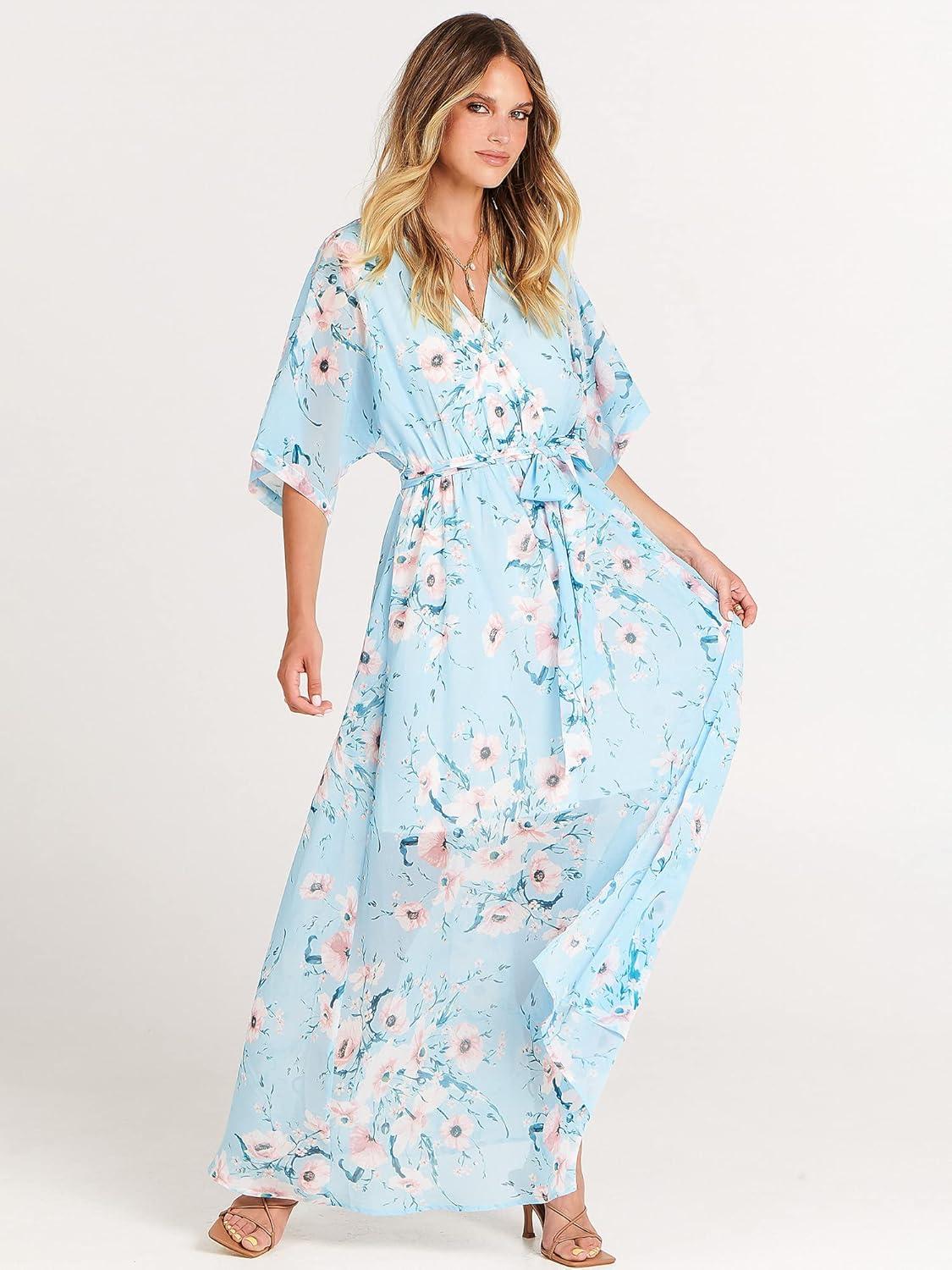 imageANRABESS Womens 12 Sleeve Beach Wedding Guest Maxi Dresses 2025 Fall Wrap V Neck Boho Floral Flowy Slit Long Summer DressesBlue Flor