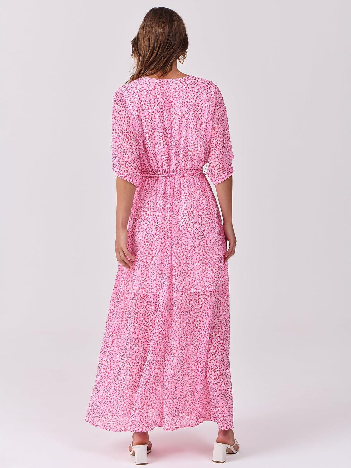 imageANRABESS Womens 12 Sleeve Beach Wedding Guest Maxi Dresses 2025 Fall Wrap V Neck Boho Floral Flowy Slit Long Summer DressesFloral Red White