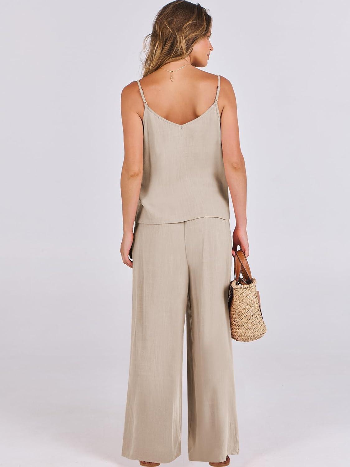 imageANRABESS Womens 2 Piece Linen Lounge Set Casual Matching Pants Jumpsuit Summer Beach Travel Vacation Trendy Outfits