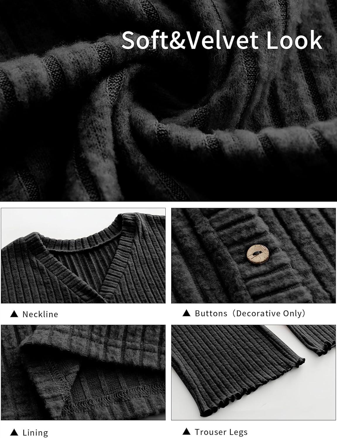 imageANRABESS Womens 2 Piece Lounge Pajama Sets Ribbed Long Sleeve Button Top Matching Pants Sleepwear PJ Set 2025 Fall OutfitsBlack