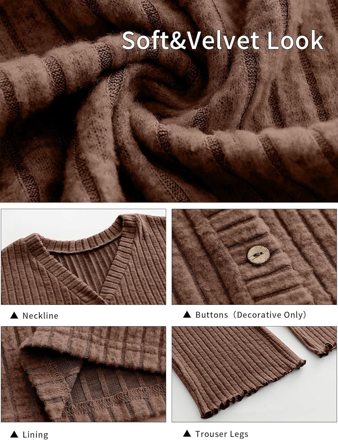 imageANRABESS Womens 2 Piece Lounge Pajama Sets Ribbed Long Sleeve Button Top Matching Pants Sleepwear PJ Set 2025 Fall OutfitsBrown