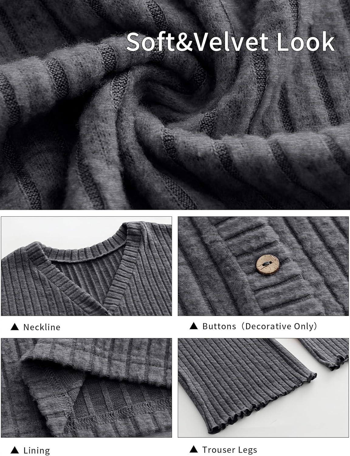 imageANRABESS Womens 2 Piece Lounge Pajama Sets Ribbed Long Sleeve Button Top Matching Pants Sleepwear PJ Set 2025 Fall OutfitsDeep Grey