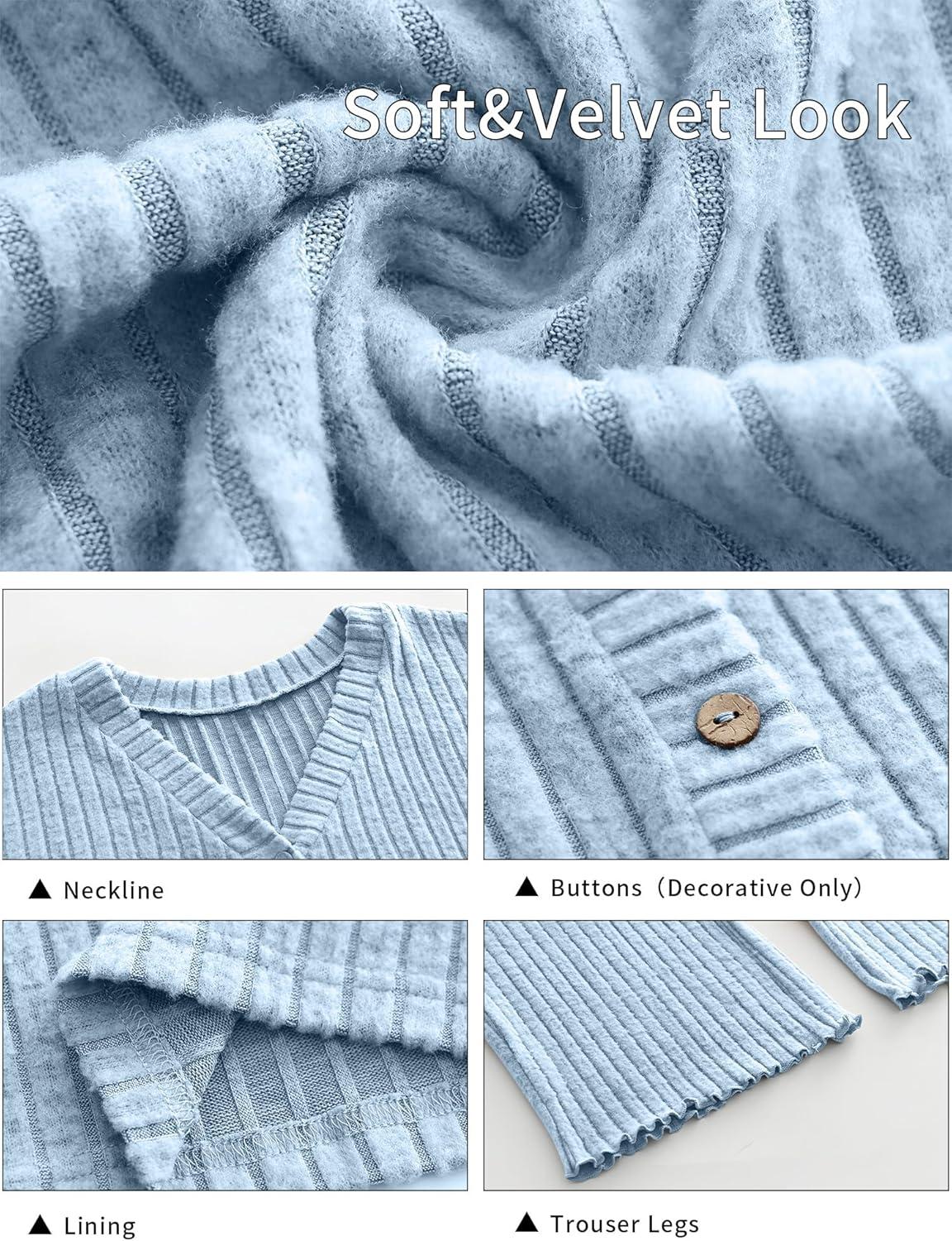 imageANRABESS Womens 2 Piece Lounge Pajama Sets Ribbed Long Sleeve Button Top Matching Pants Sleepwear PJ Set 2025 Fall OutfitsLight Blue