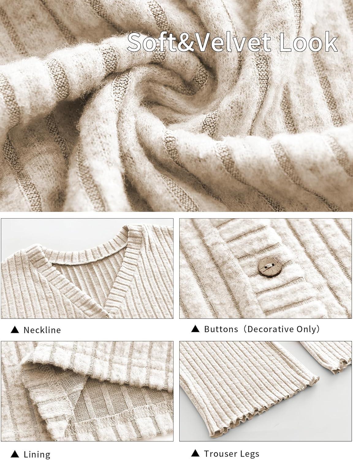 imageANRABESS Womens 2 Piece Lounge Pajama Sets Ribbed Long Sleeve Button Top Matching Pants Sleepwear PJ Set 2025 Fall OutfitsLight Khaki