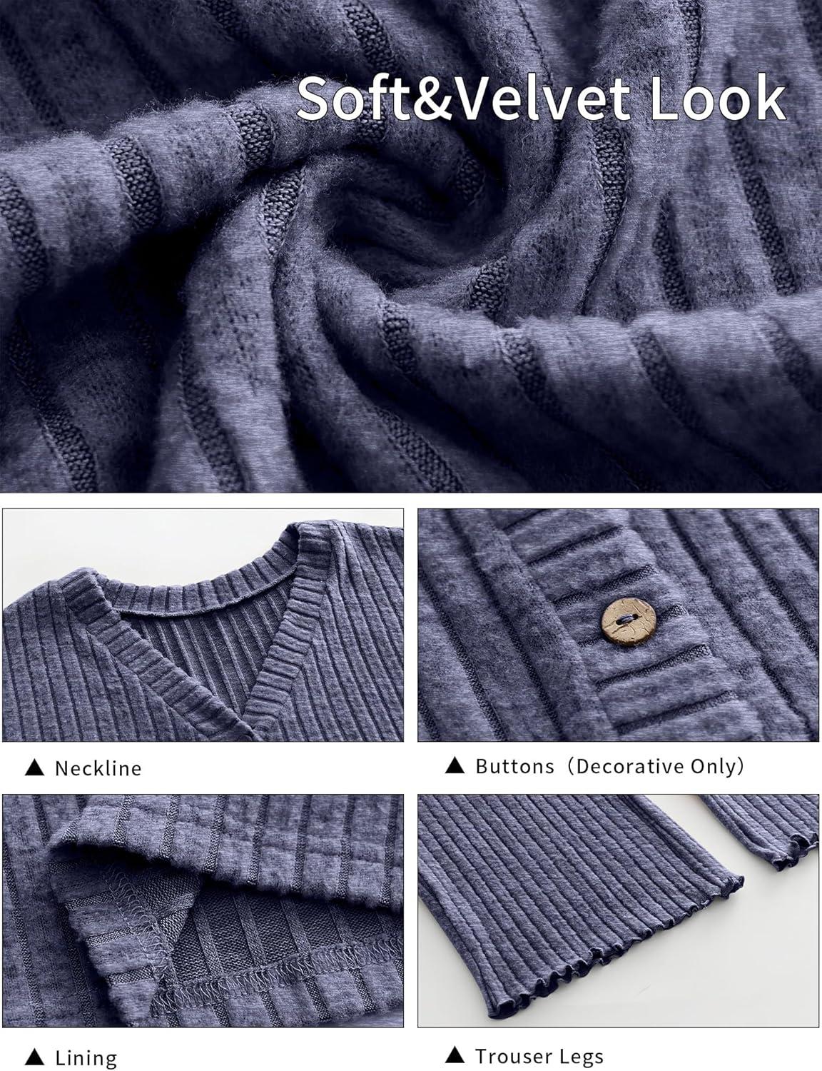 imageANRABESS Womens 2 Piece Lounge Pajama Sets Ribbed Long Sleeve Button Top Matching Pants Sleepwear PJ Set 2025 Fall OutfitsNavy Blue