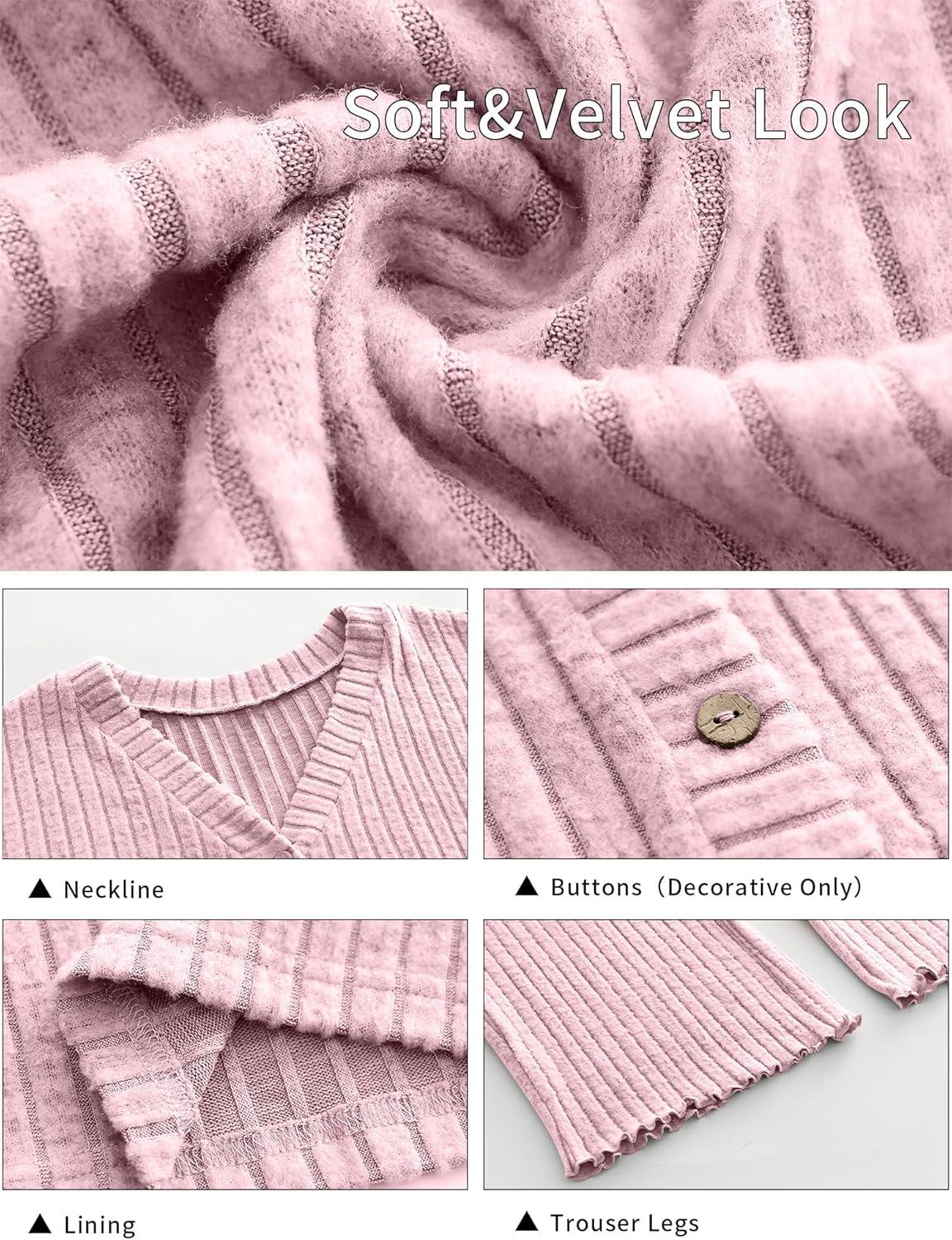 imageANRABESS Womens 2 Piece Lounge Pajama Sets Ribbed Long Sleeve Button Top Matching Pants Sleepwear PJ Set 2025 Fall OutfitsPink Yarrow