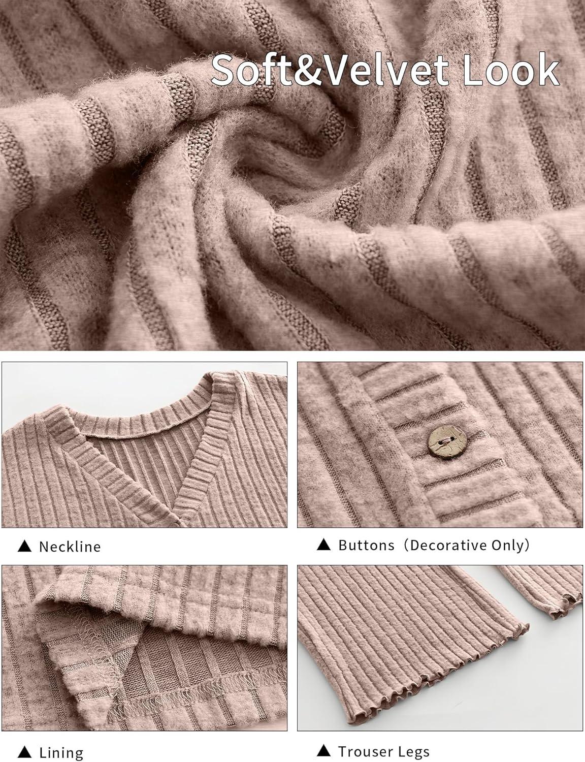 imageANRABESS Womens 2 Piece Lounge Pajama Sets Ribbed Long Sleeve Button Top Matching Pants Sleepwear PJ Set 2025 Fall OutfitsTan