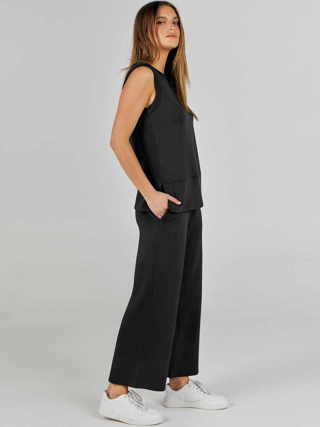 imageANRABESS Womens 2 Piece Outfits 2025 Summer Beach Vacation Clothes Fall Travel Casual Lounge Matching Sets SweatsuitsBlack