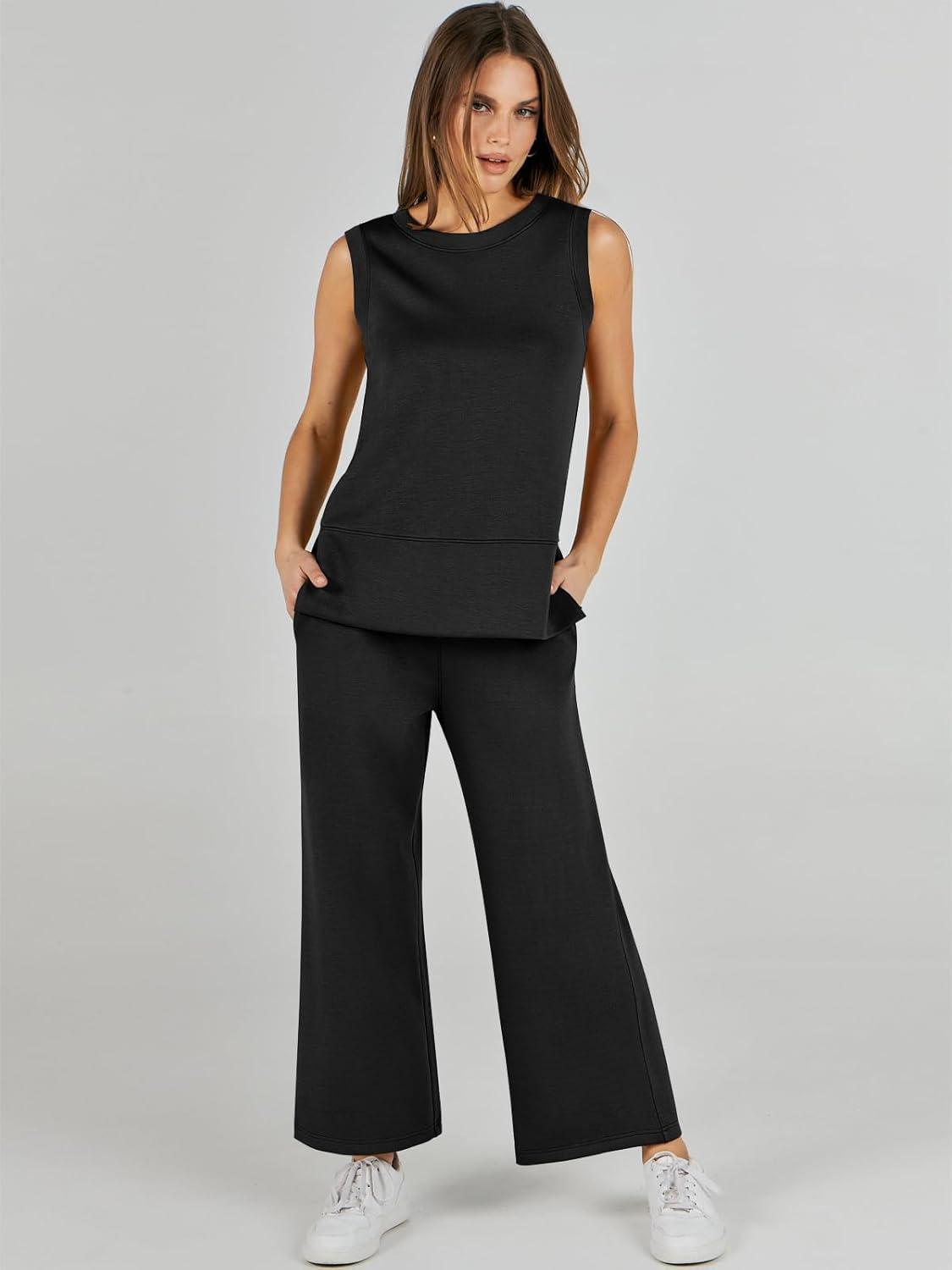 imageANRABESS Womens 2 Piece Outfits 2025 Summer Beach Vacation Clothes Fall Travel Casual Lounge Matching Sets SweatsuitsBlack