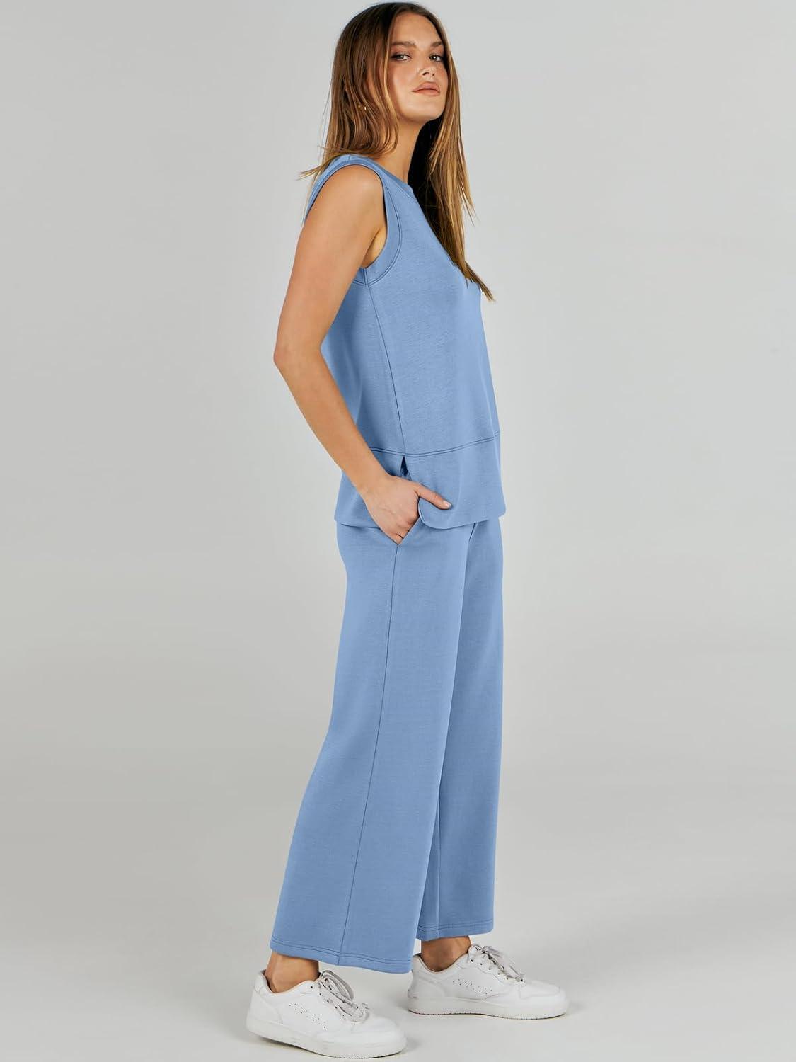 imageANRABESS Womens 2 Piece Outfits 2025 Summer Beach Vacation Clothes Fall Travel Casual Lounge Matching Sets SweatsuitsBlue