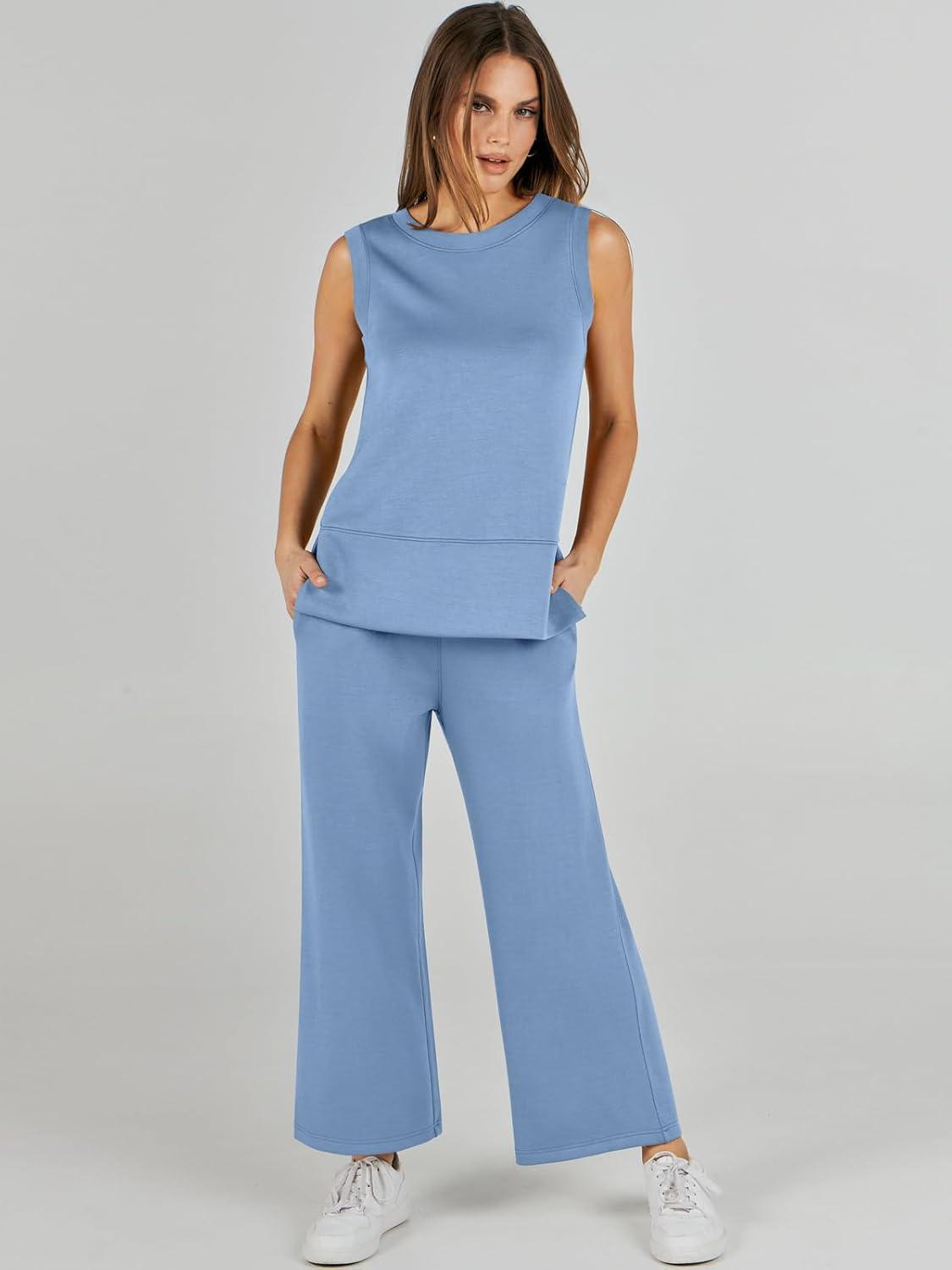 imageANRABESS Womens 2 Piece Outfits 2025 Summer Beach Vacation Clothes Fall Travel Casual Lounge Matching Sets SweatsuitsBlue