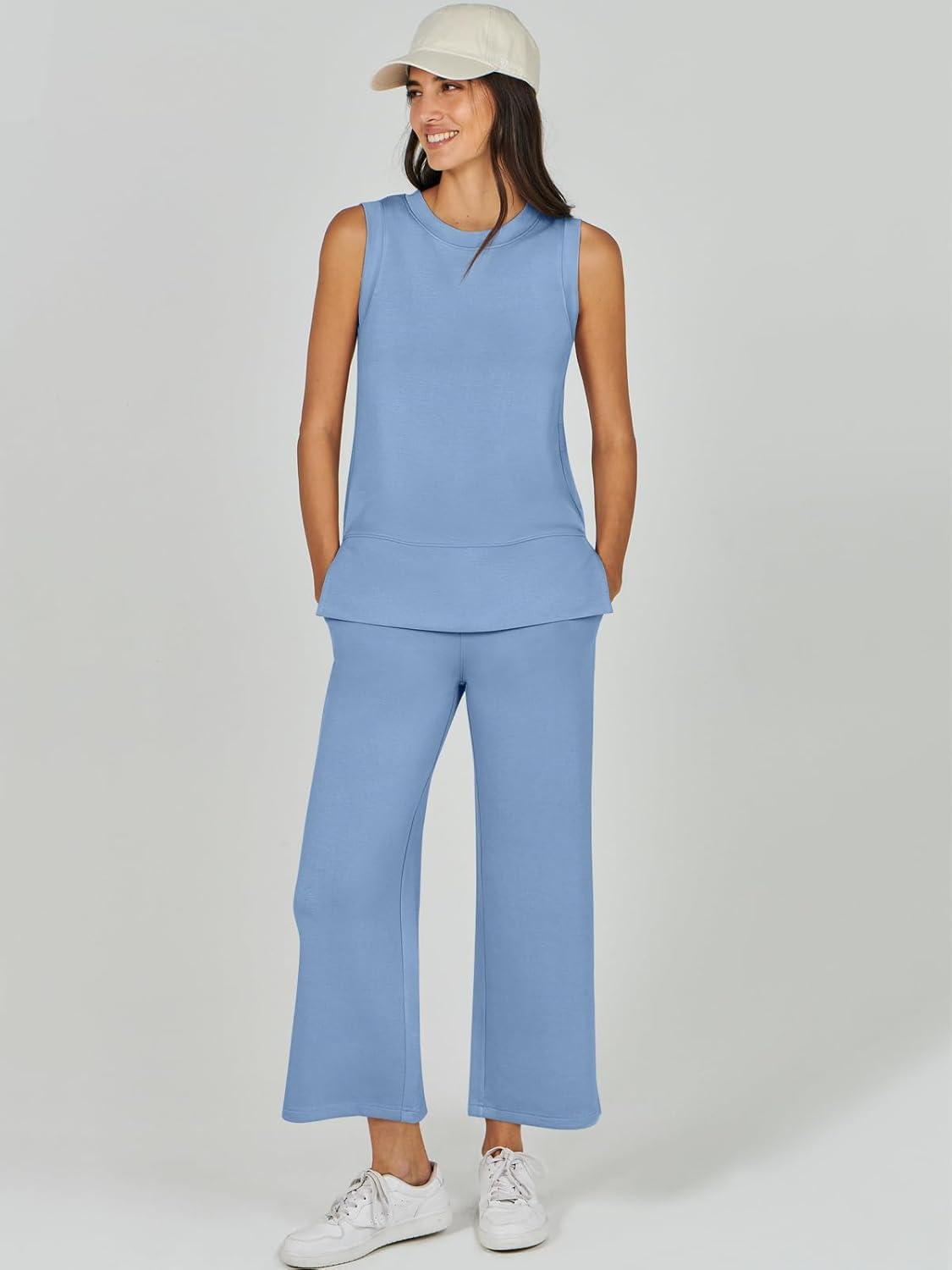 imageANRABESS Womens 2 Piece Outfits 2025 Summer Beach Vacation Clothes Fall Travel Casual Lounge Matching Sets SweatsuitsBlue