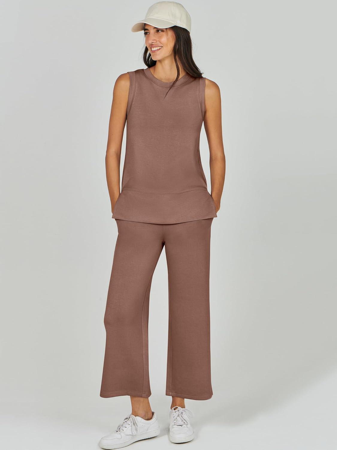 imageANRABESS Womens 2 Piece Outfits 2025 Summer Beach Vacation Clothes Fall Travel Casual Lounge Matching Sets SweatsuitsBrown