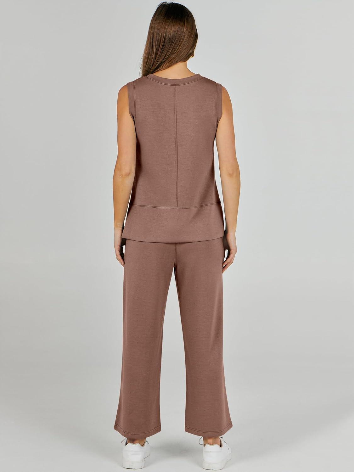 imageANRABESS Womens 2 Piece Outfits 2025 Summer Beach Vacation Clothes Fall Travel Casual Lounge Matching Sets SweatsuitsBrown