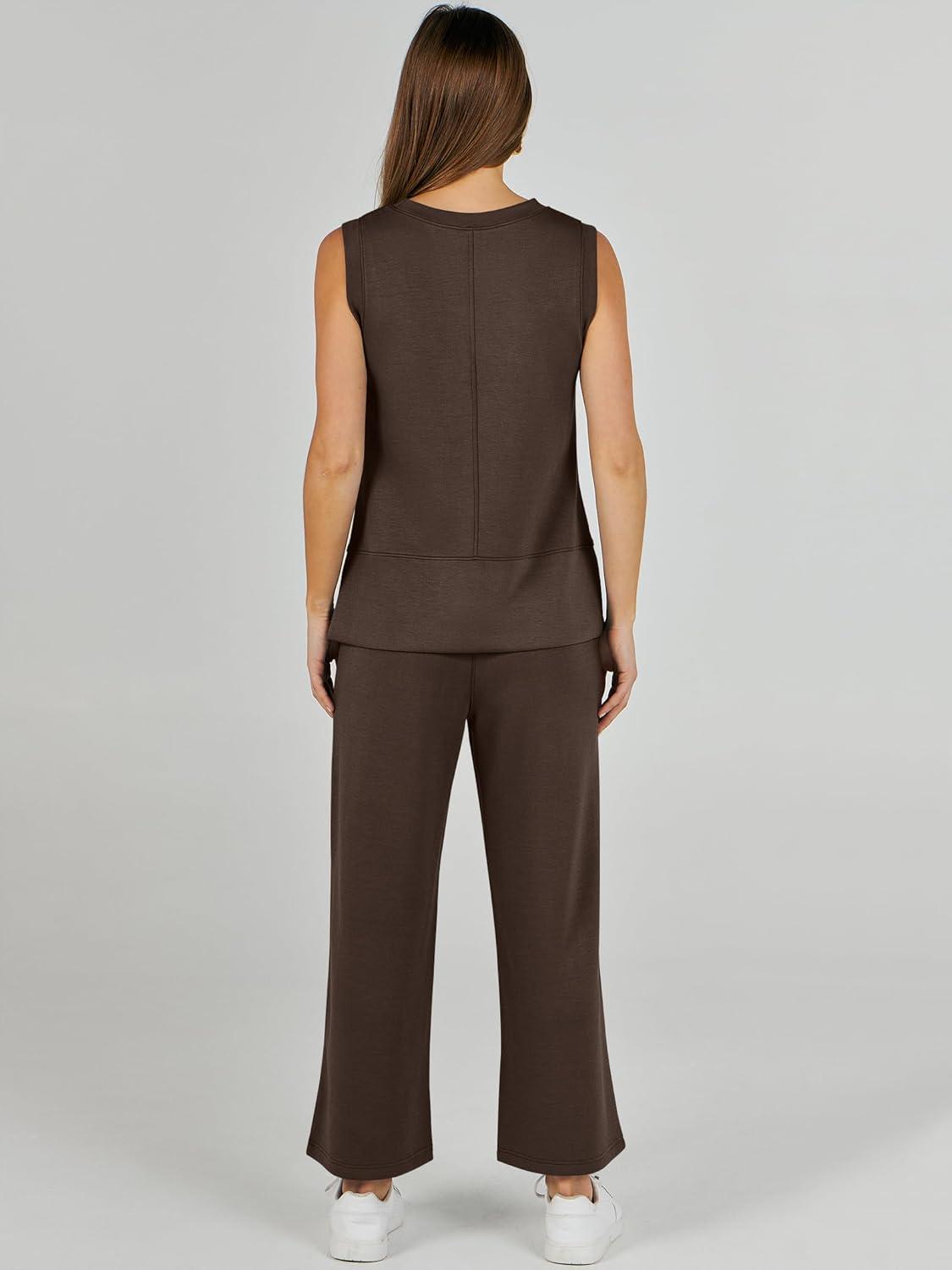 imageANRABESS Womens 2 Piece Outfits 2025 Summer Beach Vacation Clothes Fall Travel Casual Lounge Matching Sets SweatsuitsCoffee