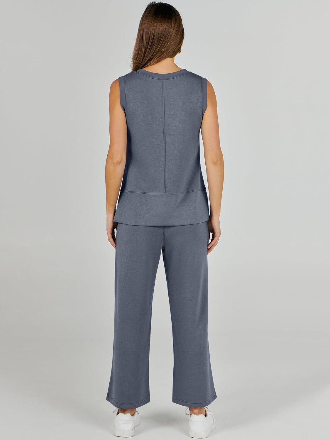 imageANRABESS Womens 2 Piece Outfits 2025 Summer Beach Vacation Clothes Fall Travel Casual Lounge Matching Sets SweatsuitsGrey Blue