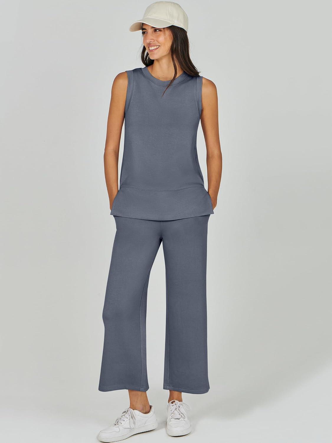 imageANRABESS Womens 2 Piece Outfits 2025 Summer Beach Vacation Clothes Fall Travel Casual Lounge Matching Sets SweatsuitsGrey Blue