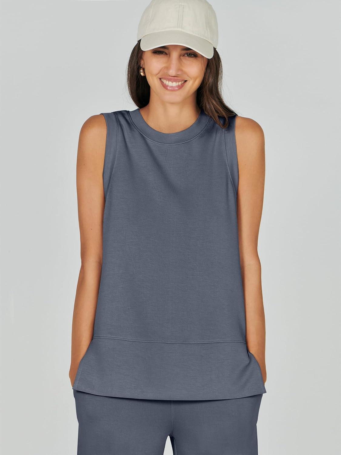 imageANRABESS Womens 2 Piece Outfits 2025 Summer Beach Vacation Clothes Fall Travel Casual Lounge Matching Sets SweatsuitsGrey Blue