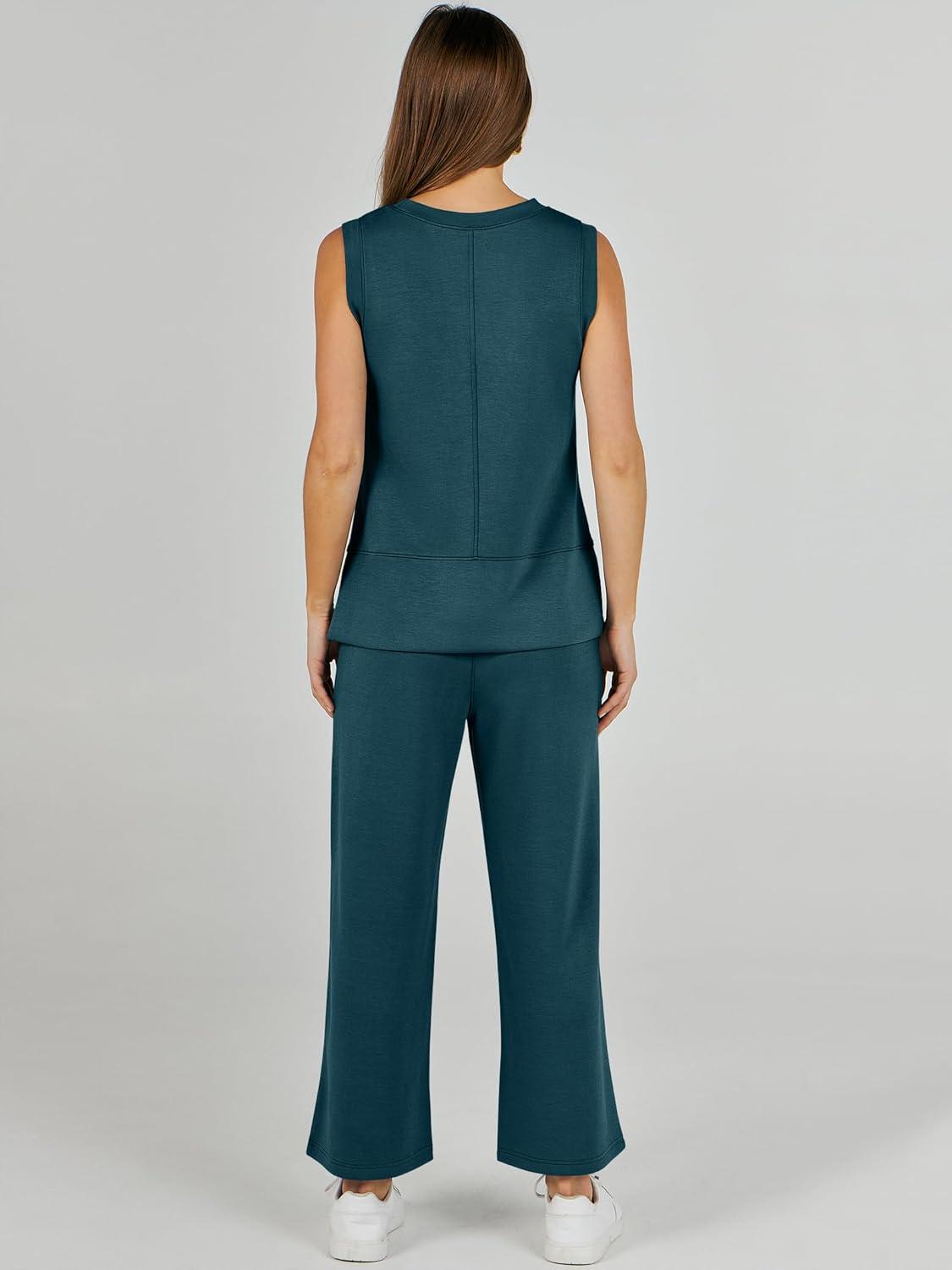 imageANRABESS Womens 2 Piece Outfits 2025 Summer Beach Vacation Clothes Fall Travel Casual Lounge Matching Sets SweatsuitsLake Green