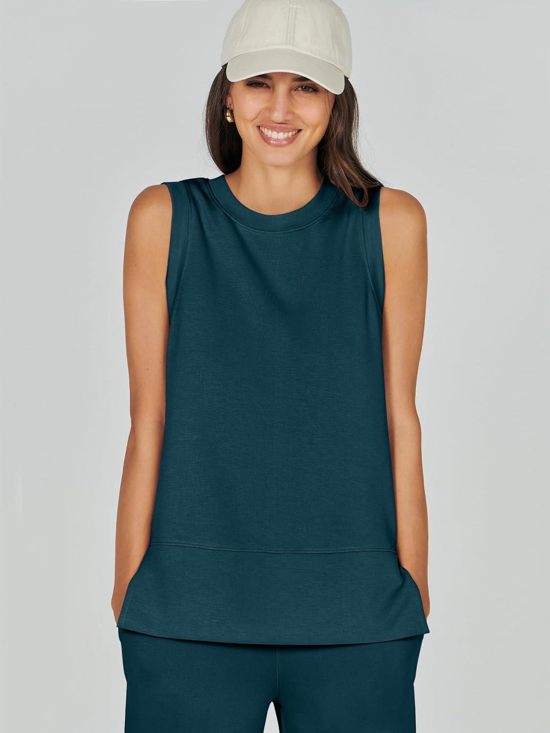 imageANRABESS Womens 2 Piece Outfits 2025 Summer Beach Vacation Clothes Fall Travel Casual Lounge Matching Sets SweatsuitsLake Green