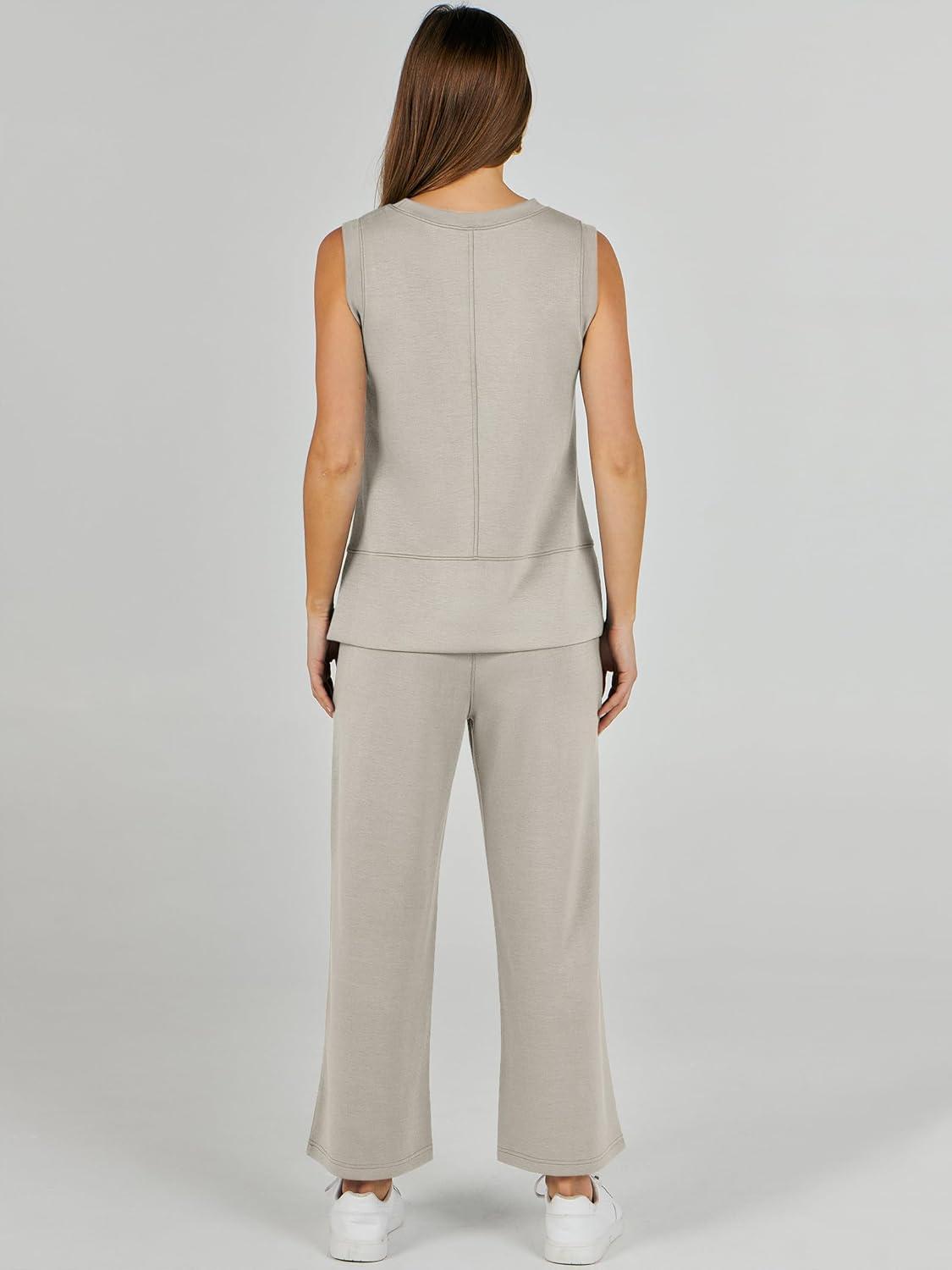 imageANRABESS Womens 2 Piece Outfits 2025 Summer Beach Vacation Clothes Fall Travel Casual Lounge Matching Sets SweatsuitsLight Beige