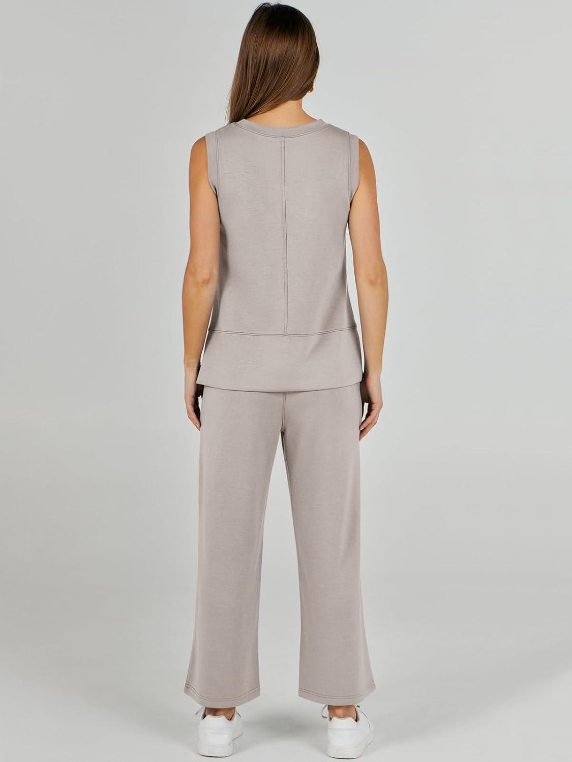 imageANRABESS Womens 2 Piece Outfits 2025 Summer Beach Vacation Clothes Fall Travel Casual Lounge Matching Sets SweatsuitsLight Khaki